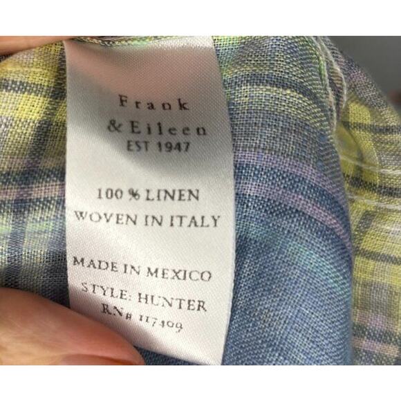 FRANK & EILEEN Sz S Small Blue Yellow Purple Plaid Linen Hunter Shirt Dress - Picture 4 of 9